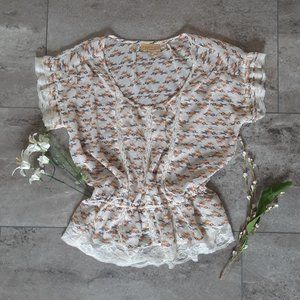 Vintage Princess Vera Wang Dog Print Lace Top